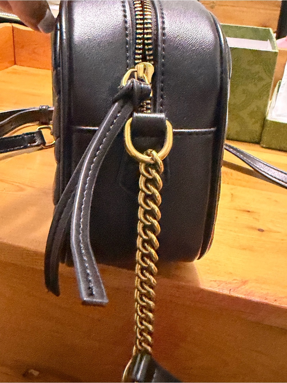 Fashion inspired Black Chevron Crossbody Bag with Gold Double-G - Picture 6 of 16